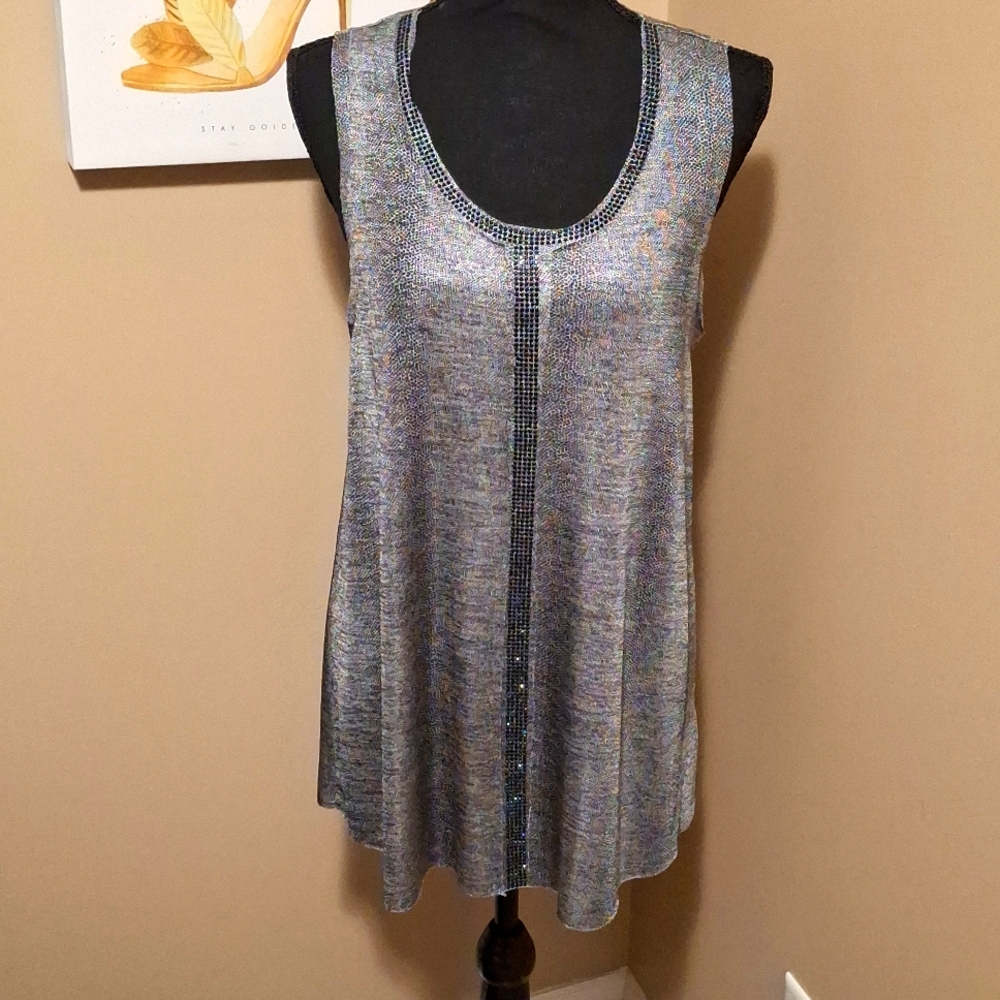 NWT Polly Cooper Animal Print Tank with Beaded Stones